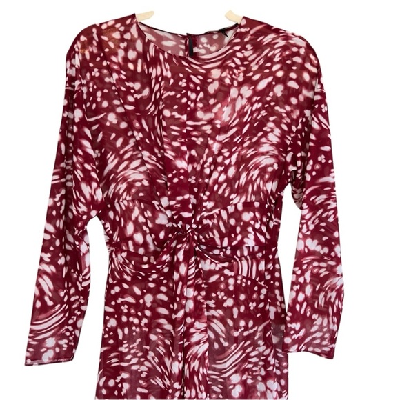 Maje Asymmetrical Twist Front Midi Dress Red White FR 3 US Large Contemporary - Picture 3 of 8